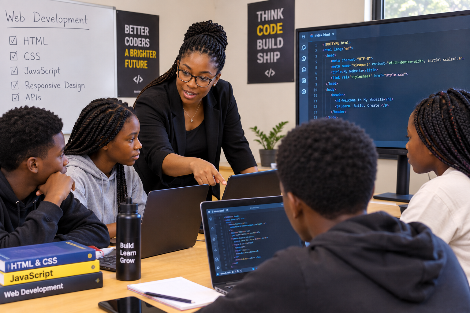 Students collaborating on a web development project